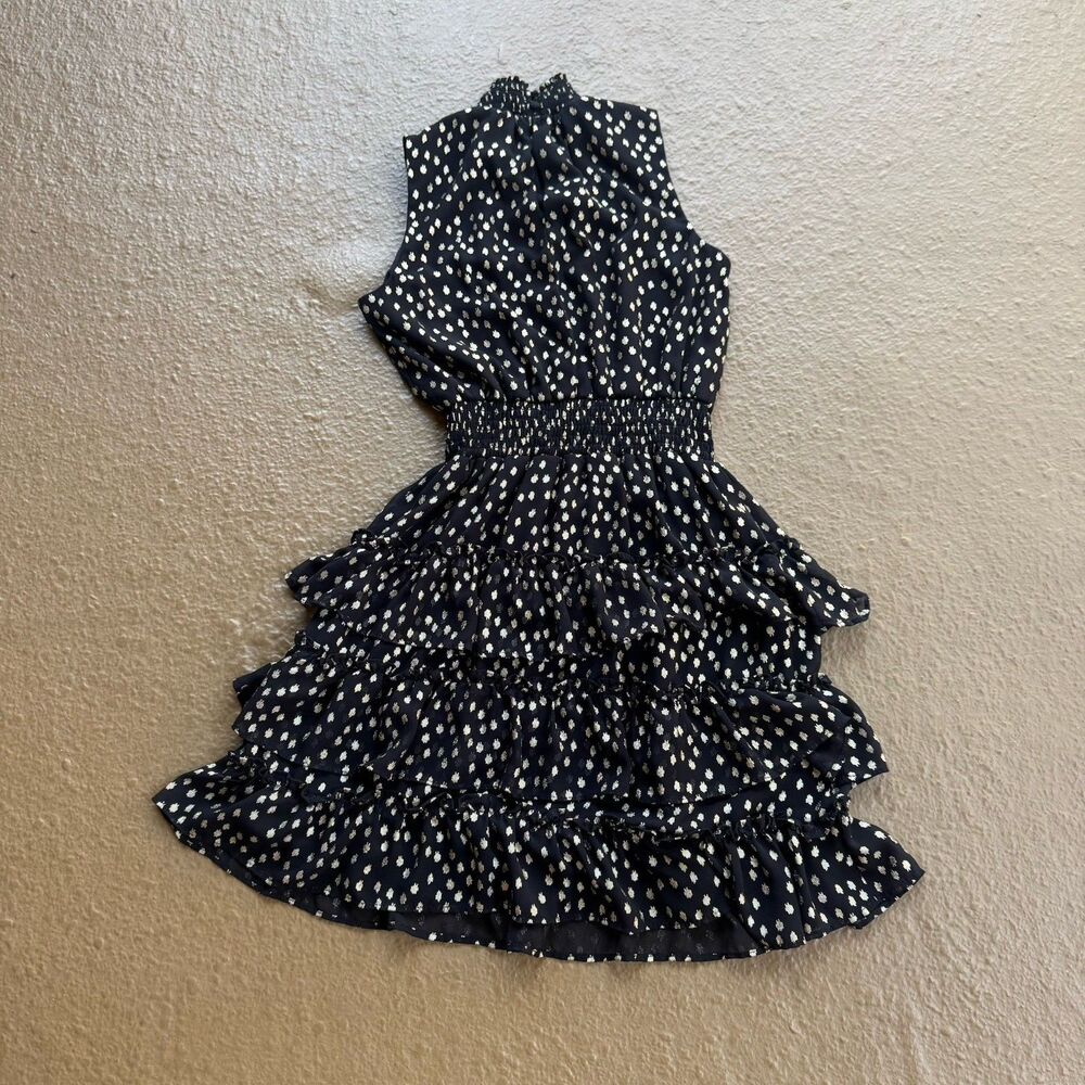 MSK Petite Black Tiered Halter Dress Gold Polka Dots Sz PS Coquette Whimsygoth - Picture 12 of 16